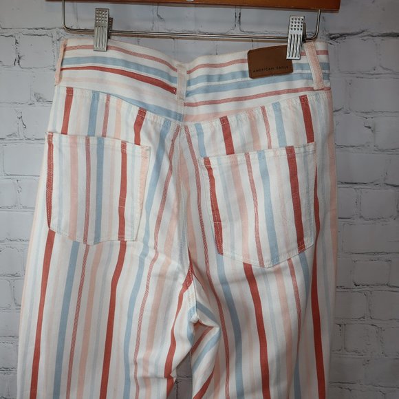 American Eagle White Multi Color Striped High Rise Mom Jeans Women's Size 2 - Picture 6 of 9